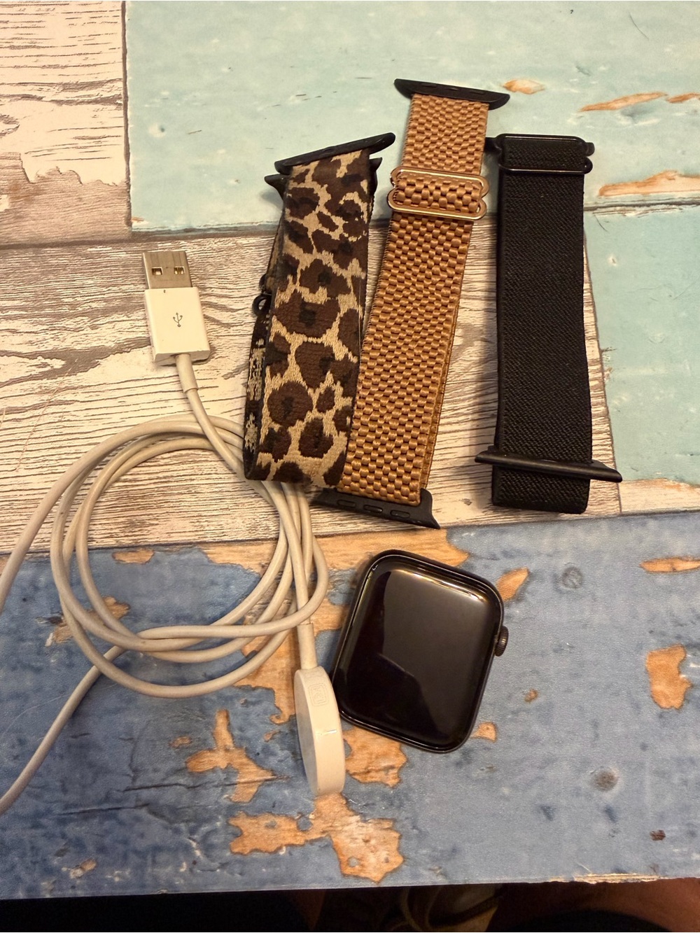 Apple Black Smartwatch Series 6 44 MM with Leopard, Gold and Black Bands